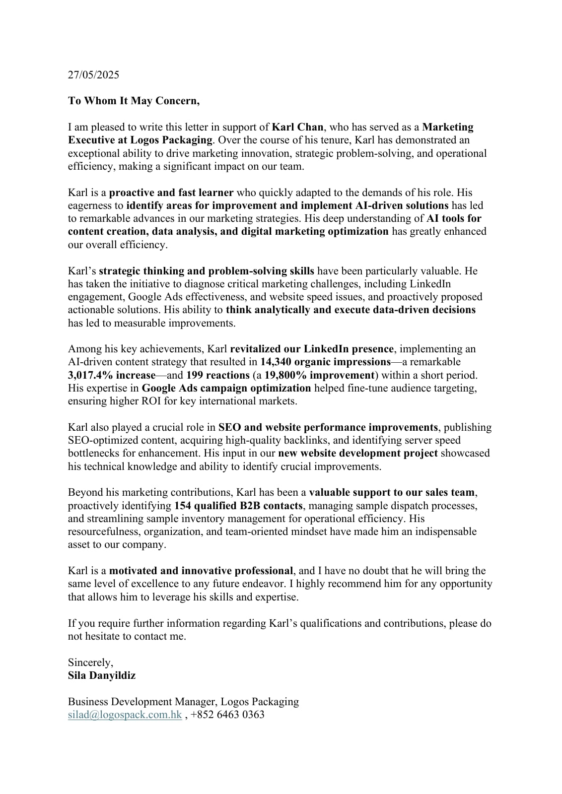 Original reference letter from Sila Danyildiz. Use Open PDF to read or download the original document.