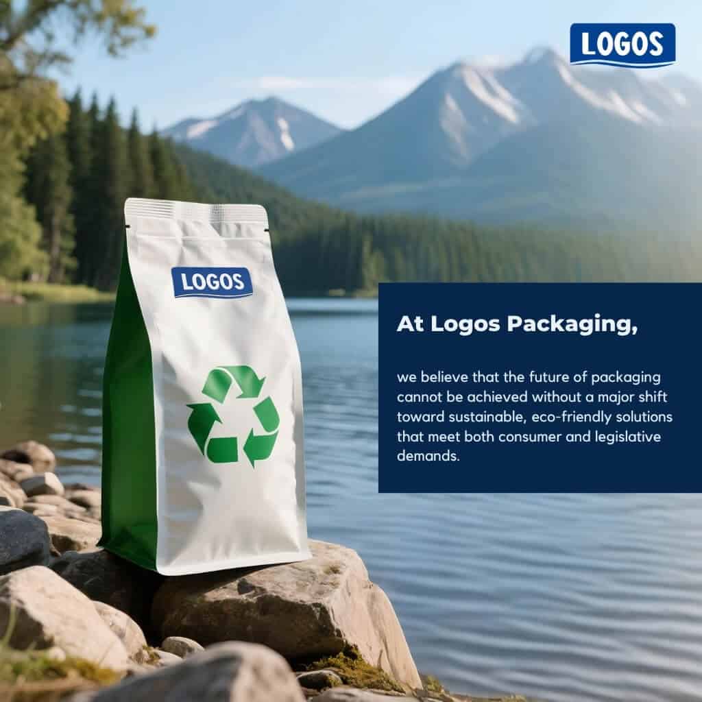 Visual emphasizing sustainable packaging recyclability.